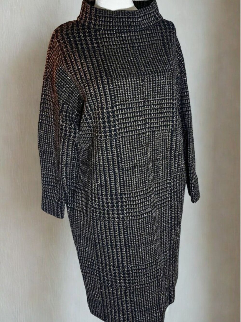 Akris Punto Houndstooth Knit Dress | Size 12 | Black Taupe